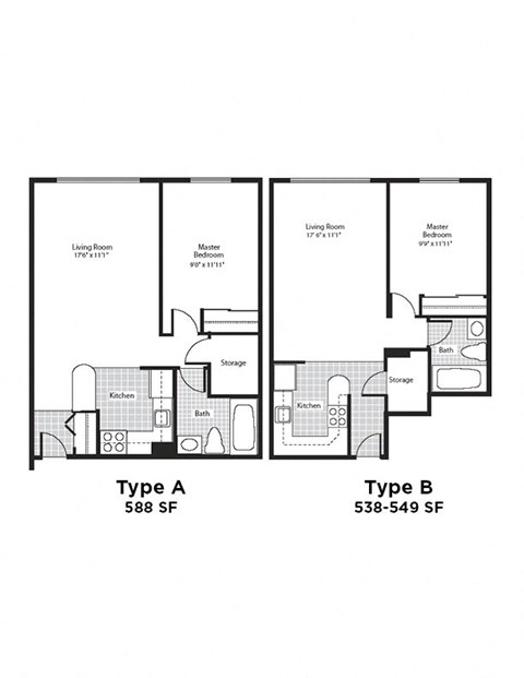 Floor plan for 1 bed, 1 bath
